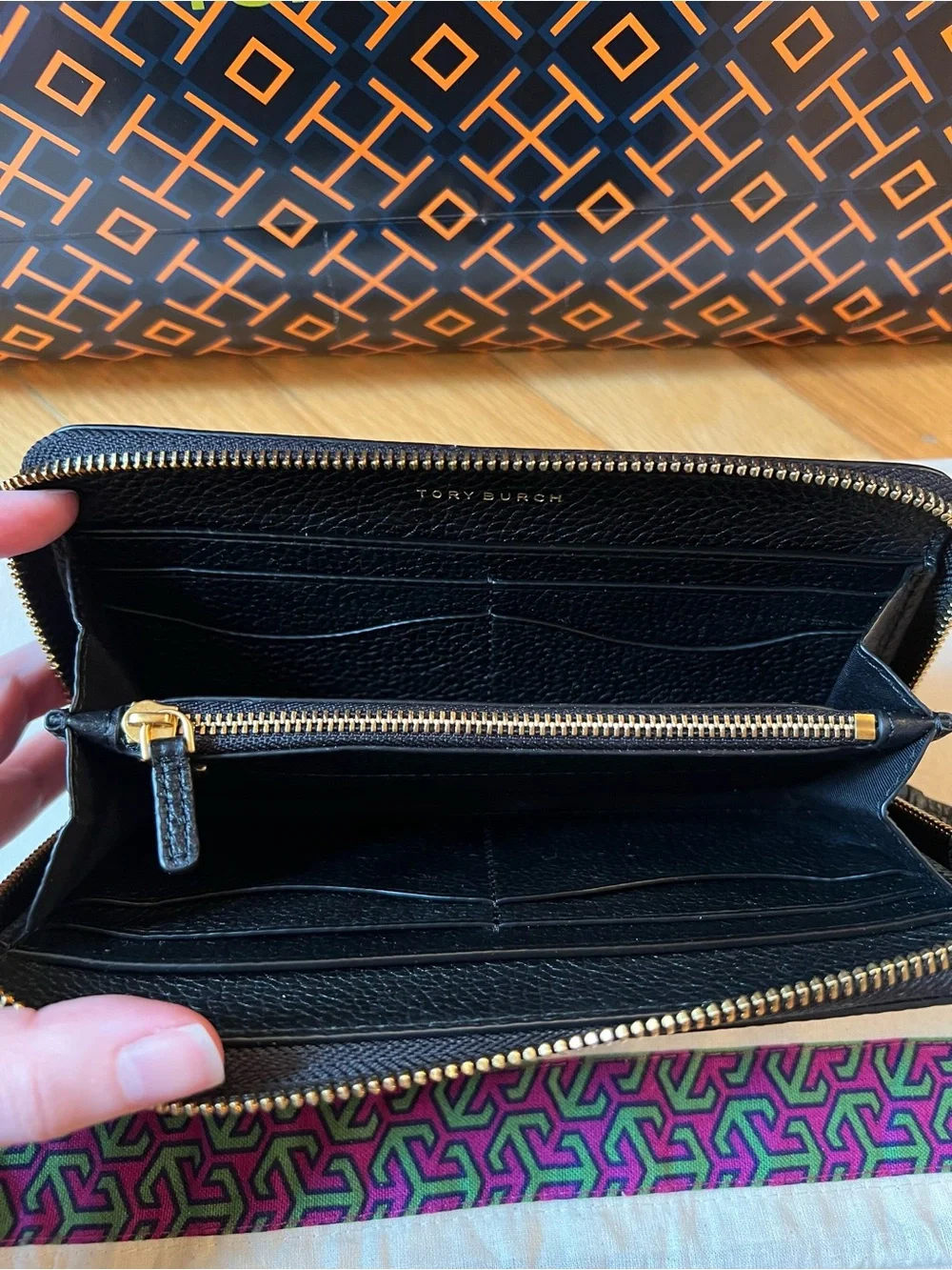 Tory Burch Black Pebbled Leather Satchel Crossbody & Continental Wallet Set